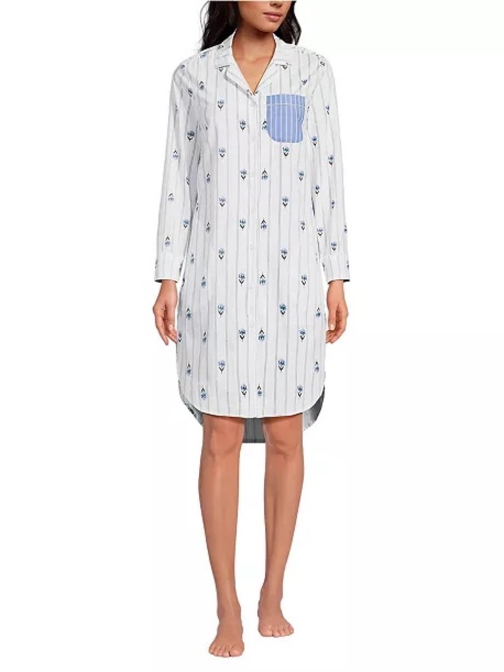 Lands' End Women's Cotton Poplin Long Sleeve Sleepshirt Nightgown size small